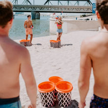 Load image into Gallery viewer, BasketPong™ Giant Yard Pong X Basket Ball Game with Durable Balls and Buckets - Outdoor Game for Lawn, Backyard and Beach - Set Includes 12 Buckets, 2 Basket Balls and a Carrying Bag
