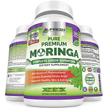 Load image into Gallery viewer, Moringa Oleifera 180 Capsules – 100% Pure Leaf Powder - Max 1000mg Per Serving - Complete Green Superfood Supplement - Full 3 Month Supply - Pure Miracle Tree Moringa Super Greens Powder Vegan Caps
