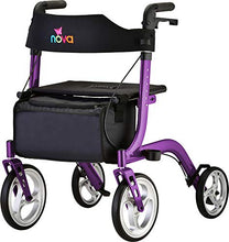 Load image into Gallery viewer, NOVA Medical Products Express Rollator Walker, Large 10” &amp; 8” Wheels, Compact Foldable &amp; Free Standing, Easy to Fold, Lift &amp; Carry, Comes with Cane Holder, Purple
