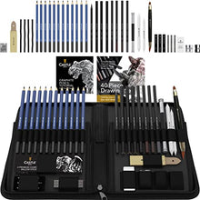 Load image into Gallery viewer, Castle Art Supplies Graphite Drawing Pencils and Sketch Set (40-Piece Kit), Complete Artist Kit Includes Charcoals, Pastels and Zippered Carry Case, Includes Rare Pop-Up Stand
