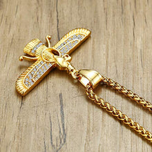 Load image into Gallery viewer, Mgutillart 18K Gold Plated Jewelry Stainless Steel Crystal Necklace Farvahar Symbol Tag Pendant Necklace
