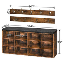 Load image into Gallery viewer, HOOBRO Shoe Storage Bench with Cushion, 39.4" Hall Tree, Coat Rack, Entryway Bench, 12 Cubbies, Holds up to 330 lb, Shoe Rack, Storage Cabinet for Bedroom, Hallway, Rustic Brown BF112HX01G1
