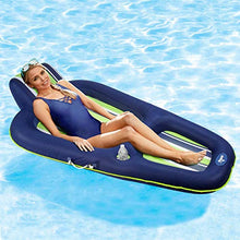 Load image into Gallery viewer, Aqua Oversized Deluxe Pool Lounger, Inflatable Pool Float, Heavy Duty, X-Large, 70”, Navy/Green/White Stripe

