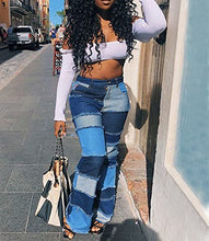 Load image into Gallery viewer, Aodrusa Women Patch Flare Jeans Bell Bottom Raw Hem Girls Y2k Denim Pants Black US 0
