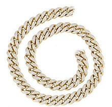 Load image into Gallery viewer, Men's Miami Cuban Necklace in 14k Gold Yellow 13.5mm White Pave Curb Link 24"
