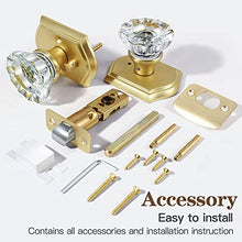 Load image into Gallery viewer, CLCTK Premium Glass Door Knobs, Bathroom Bedroom Door Knobs with Lock, Privacy Gold Door Knob Interior, Satin Brass
