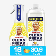Load image into Gallery viewer, Mr. Clean All Purpose Cleaner, Clean Freak Mist Cleaning Kit for Bathroom &amp; Kitchen Cleaner, Lemon Scent, Includes 1 Spray Bottle (16 oz) and 1 Large Refill (30.9 oz)
