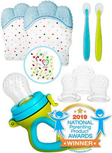 Load image into Gallery viewer, Teething Mittens for Babies with Baby Food Feeder Pacifier | Teether Set Perfect to Soothe Tender Gums | Fruit Feeder Pacifiers Safe Way to Introduce Solid Foods | Ideal Teething &amp; First Baby Feeding
