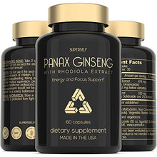 Load image into Gallery viewer, Panax Ginseng and Rhodiola Rosea 2000mg - Korean Ginseng High Strength 60 Capsules - Herbal Supplement for Men &amp; Women - Energy Complex with Ginseng Root Extract Standardized 7% Ginsenosides - US Made
