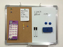 Load image into Gallery viewer, Combination Whiteboard Bulletin Board Set - 24 x 18" Dry Erase/Cork Board with 1 Magnetic Dry Eraser, 2 Markers, 2 Magnets and 10 Thumb Tacks - Small Combo Tack White Board for Home Office Desk

