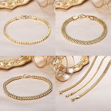 Load image into Gallery viewer, CASSIECA 3PCS Stainless Steel Chain Bracelets Set for Women Mens 7in/18cm Cuban Cube Bead Chain Bracelet Beaded Link Chain Bracelet Cable Bracelets Jewelry Gifts, Gold Tone
