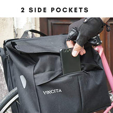 Load image into Gallery viewer, Vincita Top Load Double Pannier Water Resistant Cycling Side Bags - with Rain Cover, Large, Carrying Handle, Reflective Spots - Bike Rack Carrier Saddle Bag - Bicycle Accessories (Stripe Pattern)
