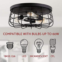 Load image into Gallery viewer, Kira Home Gage 15" Industrial 3-Light Cage Flush Mount Ceiling Light, Textured Black Finish
