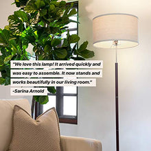Load image into Gallery viewer, Brightech Carter - Floor Lamp for Mid Century Modern Living Rooms - Contemporary Office &amp; Bedroom Standing Light - Tall Pole, Drum Shade Lamp with Walnut Wood Finish
