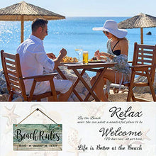 Load image into Gallery viewer, Beach Rules Weathered Wood Plank Design Wall Hanging Sign - Relax Unwind Enjoy - Beach Wall Decor Wood Quote Signs 11.5" by 6"
