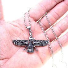 Load image into Gallery viewer, Asoodehdelan Large Double Sided Hematite Silver Pt Farvahar Necklace Iranian Gift Persian Iran Faravahar (24" Chain)
