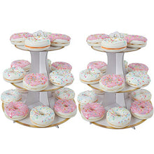 Load image into Gallery viewer, 2 Set White And Gold 3-Tier Round Cardboard Cupcake Stand for 24 Cupcakes Perfect for Oh Baby Bridal Shower Birthday Party Supplies (White)
