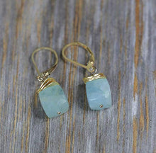 Load image into Gallery viewer, Aquamarine Cube Earrings -Aquamarine Gemstone Drop Earring- Women's Jewelry Gift Idea- March Birthstone
