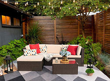 Load image into Gallery viewer, Devoko 5 Pieces Patio Furniture Sets All-Weather Outdoor Sectional Sofa Manual Weaving Wicker Rattan Patio Conversation Set with Cushion and Glass Table (Beige)
