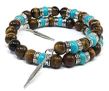 Load image into Gallery viewer, Tiger Eye Turquoise Southwestern Bangle Bracelet for Men &amp; Women
