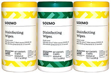 Load image into Gallery viewer, Amazon Brand - Solimo Disinfecting Wipes, Lemon Scent &amp; Fresh Scent, Sanitizes/Cleans/Disinfects/Deodorizes, 75 Count (Pack of 3)
