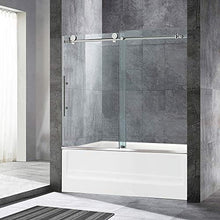 Load image into Gallery viewer, WOODBRIDGE MBSDC 6062-C Frameless Bathtub Shower Doors 56-60" Width x 62" Height with 3/8"(10mm) Clear Tempered Glass in Polished Chrome Finish
