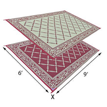 Load image into Gallery viewer, Stylish Camping 116095 6-feet by 9-feet Reversible Mat, Plastic Straw Rug, Large Floor Mat for Outdoors, RV, Patio, Backyard, Picnic, Beach, Camping (Burgundy/Beige)
