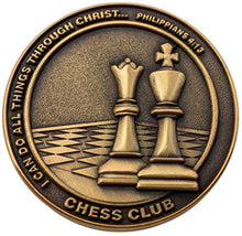 Load image into Gallery viewer, Christian Sports Coin for Young Athletes, Pack of 12, Bulk Gift for Football Team, I Can Do All Things Through Christ Who Gives Me Strength, Antique Gold Plated Challenge Coin, Philippians 4:13
