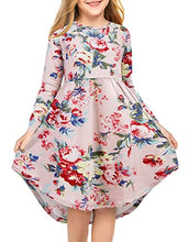 Load image into Gallery viewer, Arshiner Girls Long Sleeve Floral Print Round Neck Loose Casual Elastic Waist High Low Dress Pink 8-9 Years
