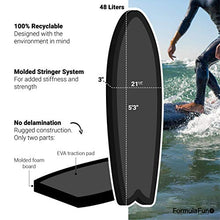Load image into Gallery viewer, Formula Fun Shortboard Fish 5'3", Durable, Waterproof, and Flexible Foam Surfboard, Made in The USA, 100% Recyclable (Black Magic)
