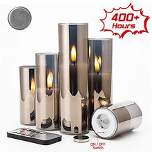 Load image into Gallery viewer, Eywamage Grey Glass Flameless Candles with Remote, Flickering Slim Tall LED Wax Candles, Battery Operated Pillar Votive Candles Set of 5
