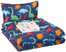 Load image into Gallery viewer, AmazonBasics Easy Care Super Soft Microfiber Kid's Bed-in-a-Bag Bedding Set - Twin, Multi-Color Dinosaurs

