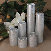 Load image into Gallery viewer, LED Lytes Flameless Timer LED Candles Slim Set of 6, 2" Wide and 2"- 9" Tall, Silver Coated Wax and Flickering Warm White Flame for Home and Wedding Decor
