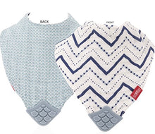 Load image into Gallery viewer, Nuby Reversible 100% Natural Cotton Muslin 3 Piece Teething Bib, Green/Grey/Blue, Dinosaur/Bear/Stripes
