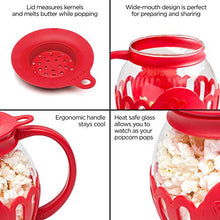 Load image into Gallery viewer, Ecolution Patented Microwave Micro-Pop Popcorn Popper, Borosilicate Glass, 3-in-1 Lid, Dishwasher Safe, BPA Free, 3 Quart Family Size, Red
