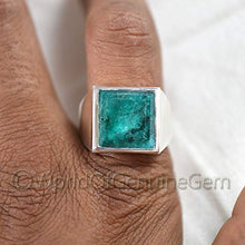 Load image into Gallery viewer, Green Emerald Silver Ring, 925K Sterling Silver, Faceted Rectangle, Natural Emerald Corundum, Handmade, High Polished Jewelry, Men's Emerald Ring, Unique Gift For Him, Birthday Gift, Anniversary Ring
