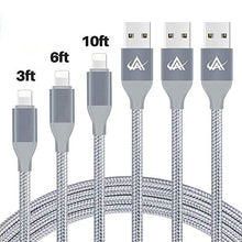 Load image into Gallery viewer, iPhone Charger, FIFADE 3Pack Nylon Braided Lightning Cable Charging Cord USB Cable Compatible with iPhone 11Pro 11Pro MAX Xs MAX XR X 8 7 6S 6 Plus-Gray
