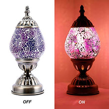 Load image into Gallery viewer, Handmade Turkish Lamp Mosaic Glass Egg Lantern Bedside Table Desk Night Lamp Decorative Tiffany Moroccan Style (Purple)
