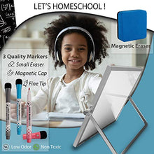 Load image into Gallery viewer, Small Dry Erase White Board - Desktop Whiteboard 10"X10" with Stand, 3 Markers, 4 Magnets &amp; Eraser - Tabletop Double-Sided Portable Mini White Board Easel for Office Desk, Kids Home School Students

