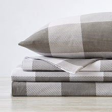 Load image into Gallery viewer, Great Bay Home - 100% Turkish Cotton Full Flannel Sheet Set. Heavyweight, Warm, Winter Double Brushed Bed Sheets. Pre-Shrunk &amp; Anti-Pill - Buffalo Check - Soft Taupe / Pale Grey
