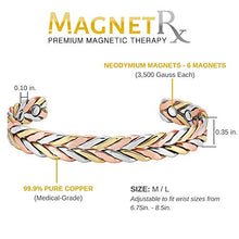 Load image into Gallery viewer, MagnetRX® Woven Copper Magnetic Bracelet - Arthritis Pain Relief &amp; Carpal Tunnel Magnetic Therapy Copper Bracelets - Adjustable Pure Copper Cuff Bracelet with Magnets (Tri-Color, M/L)
