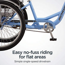 Load image into Gallery viewer, Schwinn Meridian Adult Trike, Three Wheel Cruiser Bike, 1-Speed, 26-Inch Wheels, Cargo Basket, Periwinkle
