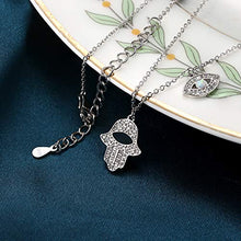 Load image into Gallery viewer, Milacolato 925 Sterling Silver Necklace for Women Hamsa Hand of Fatima Created Opal Evil Eye Pendant Necklace Good Lucky Protection Valentines Jewelry with Gift Box
