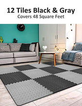 Load image into Gallery viewer, BEAUTYOVO Puzzle Exercise Mat with 12 Tiles Interlocking Foam Gym Mats, 24'' x 24'' EVA Foam Floor Tiles, Protective Flooring Mats Interlocking for Gym Equipment, Black/Gray
