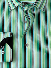 Load image into Gallery viewer, Paul Fredrick Men's Classic Fit Non-Iron Cotton Stripe Dress Shirt Black/Green 20.0/37 DWS001B
