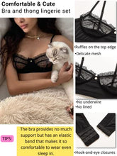 Load image into Gallery viewer, Kaei&amp;Shi Sexy Lingerie for Women,Ruffle 2 Piece Lace Lingerie Set,Underwire Ribbed Bra and Panty Sets Valentine Black Medium
