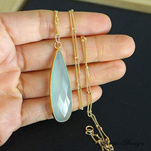 Load image into Gallery viewer, Aqua Chalcedony Tear Drop Pendant Gold Filled Chain 24 inch Necklace Z50
