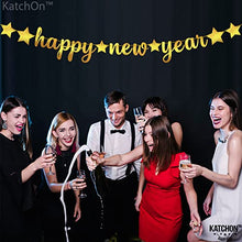 Load image into Gallery viewer, Shiny, Happy New Year Banner Gold - No DIY, 10 Feet | Foil Script New Years Eve Banner for New Years Eve Party Supplies 2023 | New Years Banner for Happy New Year Decorations 2023 | New Years Backdrop
