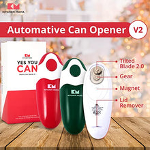 Load image into Gallery viewer, Kitchen Mama Electric Can Opener V2 Christmas Color Edition: Upgraded Blade Opens Any Can Shape - No Sharp Edge, Food-Safe, Handy with Lid Lift, Battery Operated &amp; Handheld (Bundle Red &amp; Army Green)
