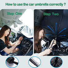 Load image into Gallery viewer, SPRFUFLY Car Windshield Sun Shade Umbrella, UV Reflecting Foldable Front Car Sunshade Umbrella, Easy to Use/Store Car Umbrella Protect Vehicle from UV Rays Sun and Heat, Fit Most Vehicle(57'' x 31'')
